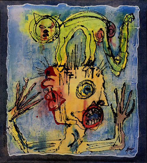 occitanie_peinture, occitanie_art, art_occitanie artiste_occitanie, denise grisi, outsider_art, art_brut, art_marginal, art_cahors, chat tête