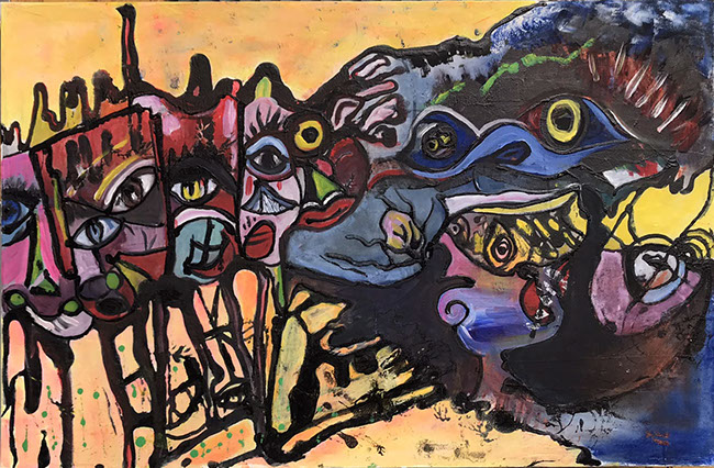 dripping,coulure,outsider art, art singulier, yeux,