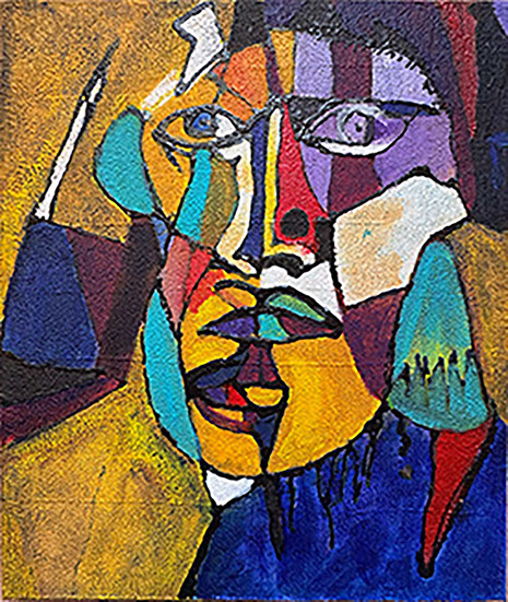 dripping,outsider art,art singulier, denise grisi,expressinniste cubiste prtrait visage décomposé texture jaune bleu violet matiere style unique