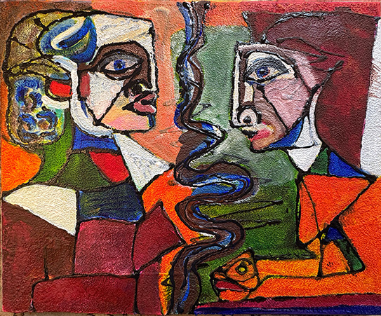 dripping,outsider art,art singulier,denise grisi,expressionnisme cubisme double portrait texture intense figures séparées séparation rupture